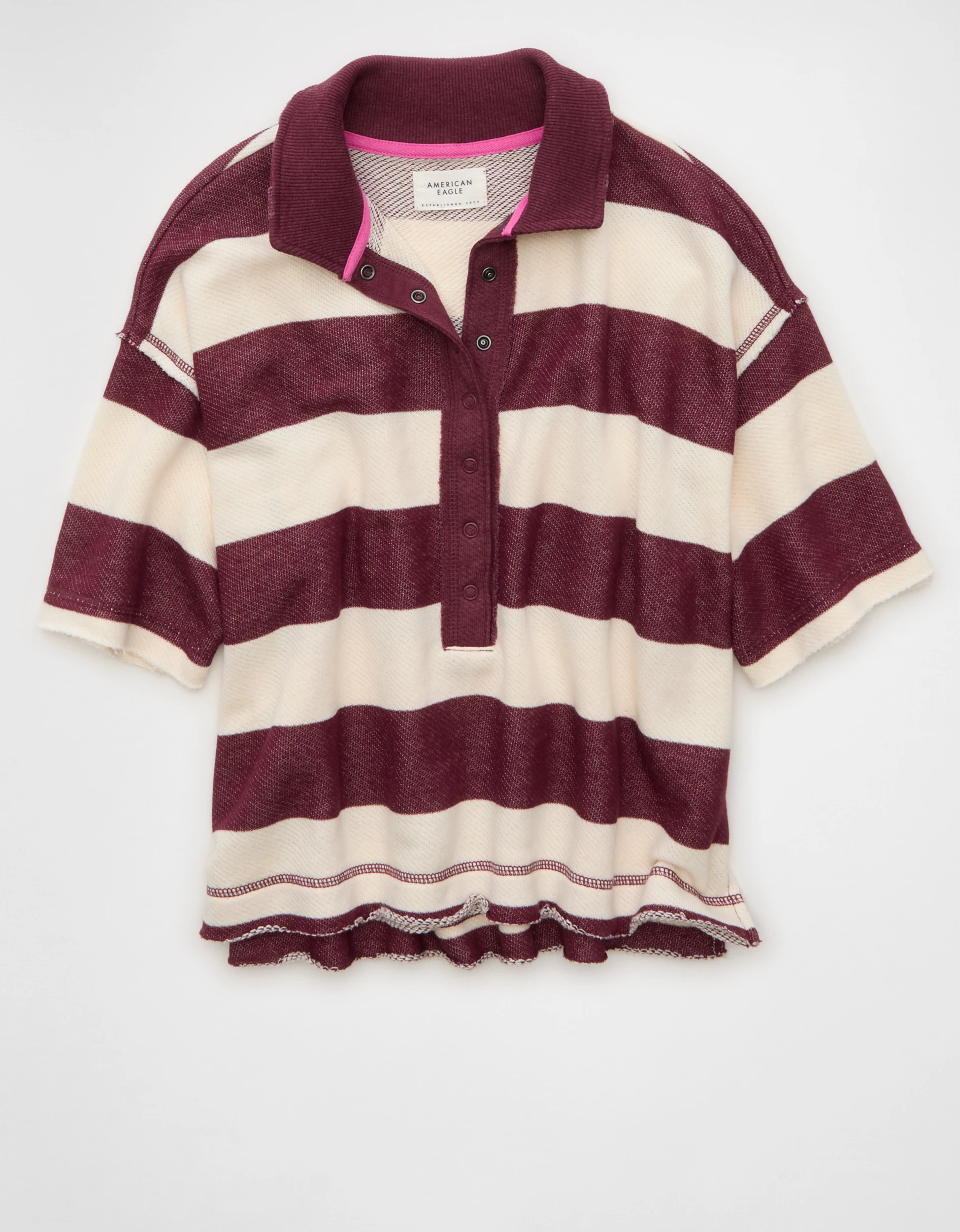 AE Campus Short-Sleeve Rugby Sweatshirt | American Eagle Outfitters (US & CA)