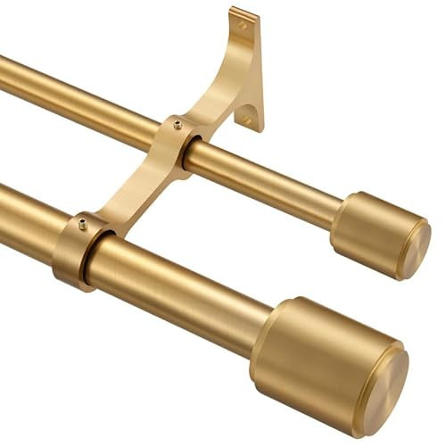 Warm Gold Double Curtain Rods 72-144", Double Curtain Rods with Cap Finials, 1 Inch Front and 5/8 Inch Back Double Drapery Rod, Adjustable Dual Curtain Rod Gold Double Window Treatment Rods | Amazon (US)