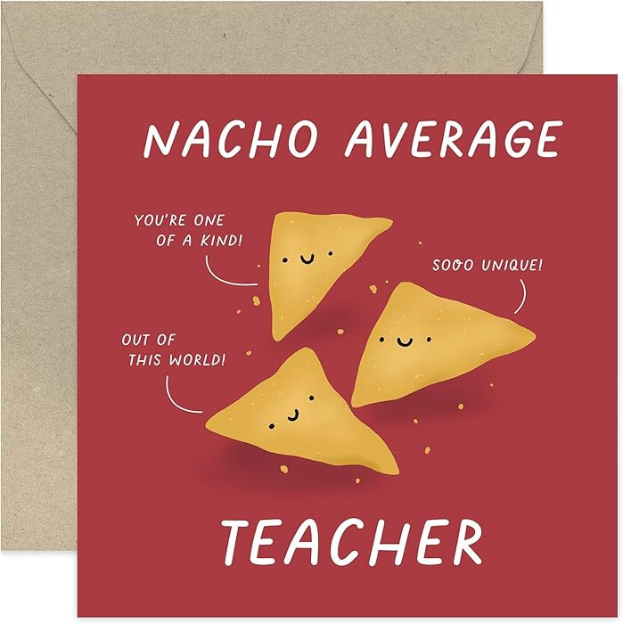 Old English Co. Funny Thank You Card for Teacher - 'Nacho Average' Teacher Greeting Card for Him ... | Amazon (US)