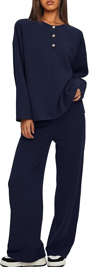 Darong Two Piece Outfits for Women Fall Lounge Sets Button Down Sweatshirt Wide Leg Pants Sweatsu... | Amazon (US)