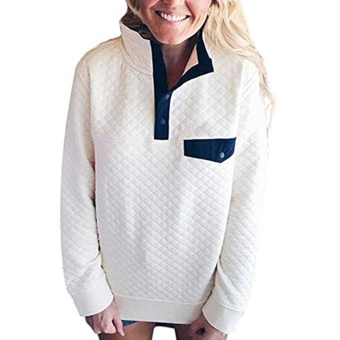 iHPH7 Womens Long Sleeve Button Sweatshirt Lattice Pullover Blouse Tops Fashion | Amazon (US)