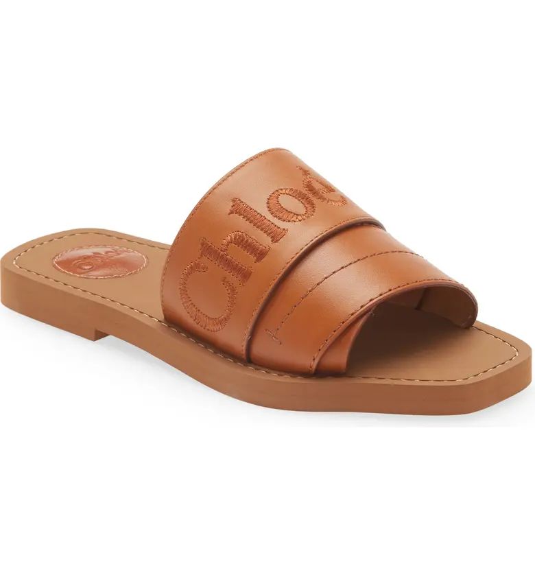 Woody Embroidered Logo Leather Slide Sandal (Women) | Nordstrom