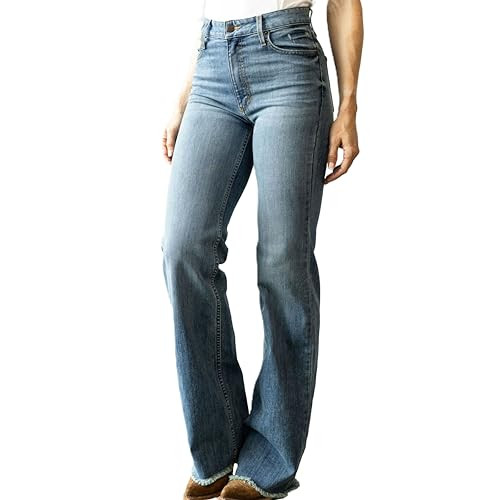 Kimes Ranch Women's Olivia Casual Western High Rise Waist Stove Pipe & Wide Leg Raw Hem Light Wash Denim Jeans, 14-36 | Amazon (US)