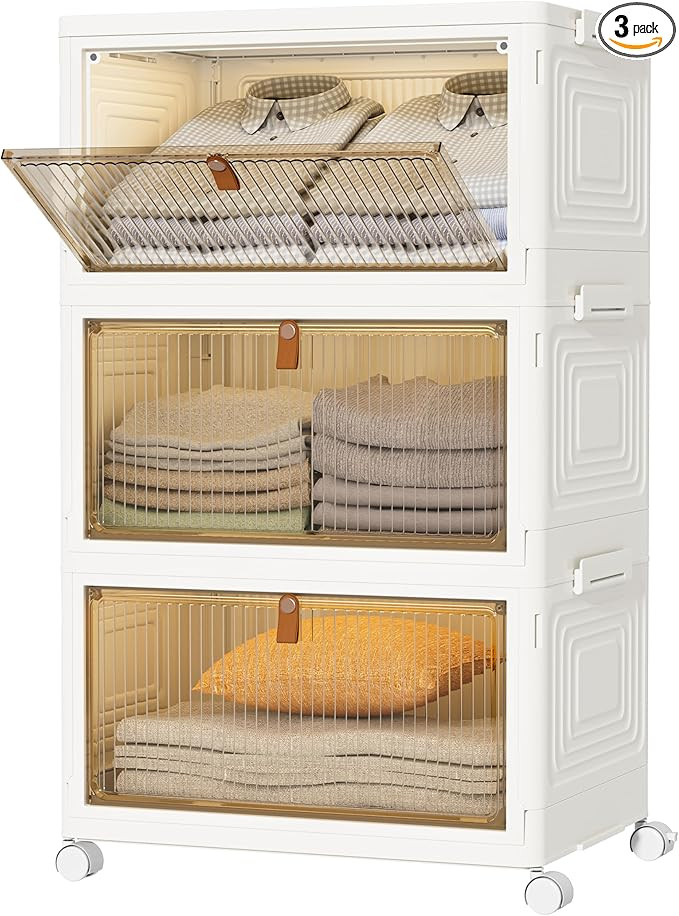 HOMIDEC Closet Organizers and Storage 70Qt 3 Pack Stackable Storage Bins with 3 Lids Closet Organ... | Amazon (US)