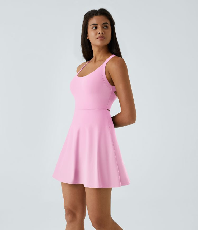 Women’s Backless Twisted Flare Low Support Dance Active Dress-Longer Length-Easy Peezy Edition ... | HALARA