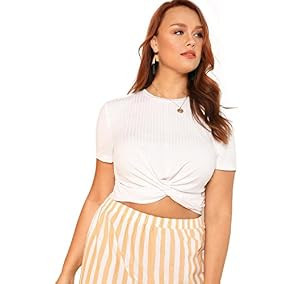 	 Romwe Women's Front Twist Short... | Amazon (US)