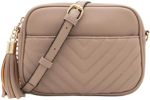 Chevron Quilted Crossbody Camera Bag with Chain Strap and Tassel | Amazon (US)