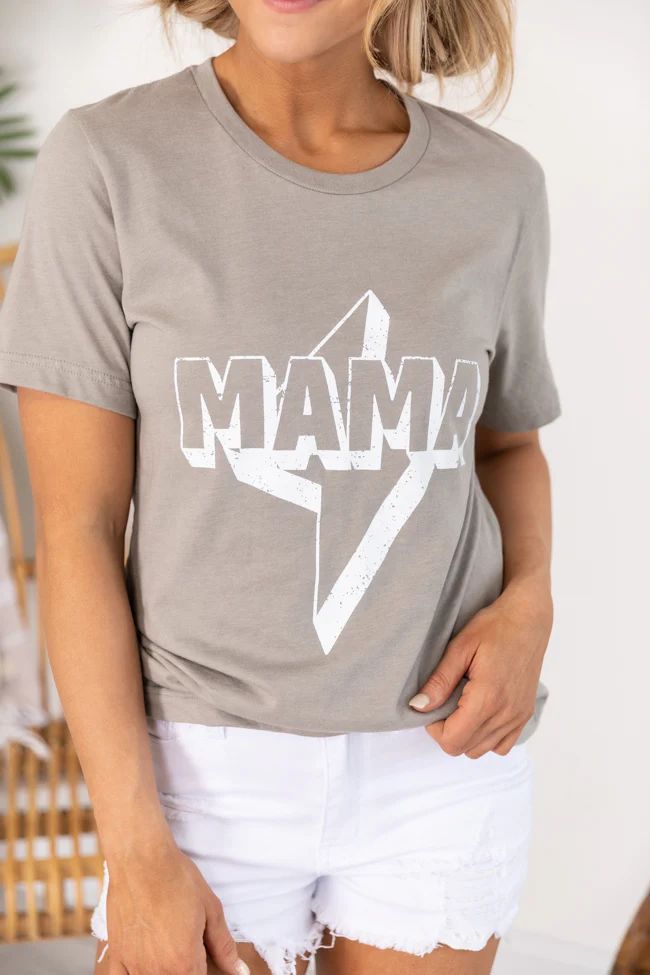 Mama Lightning Bolt Graphic Heather Stone Tee | Pink Lily