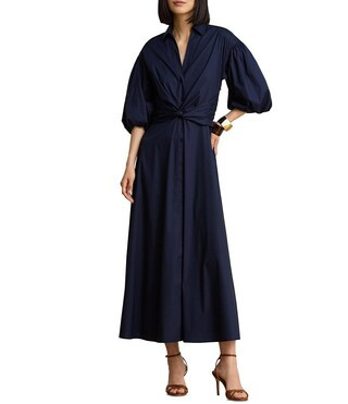 Lauren Ralph Lauren Denim Spread Collar 34 Sleeve Shift  Dress -  12 | Dillard's