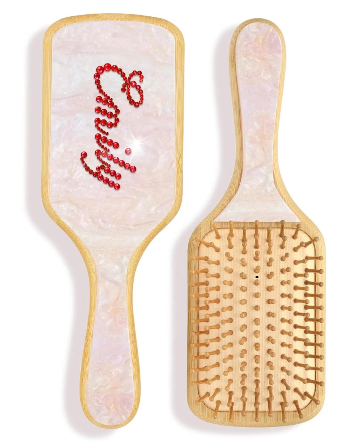 Custom Name Hair Brush - Personalized Wooden Paddle Hairbrush with Rhinestones & Bamboo Bristles ... | Amazon (US)
