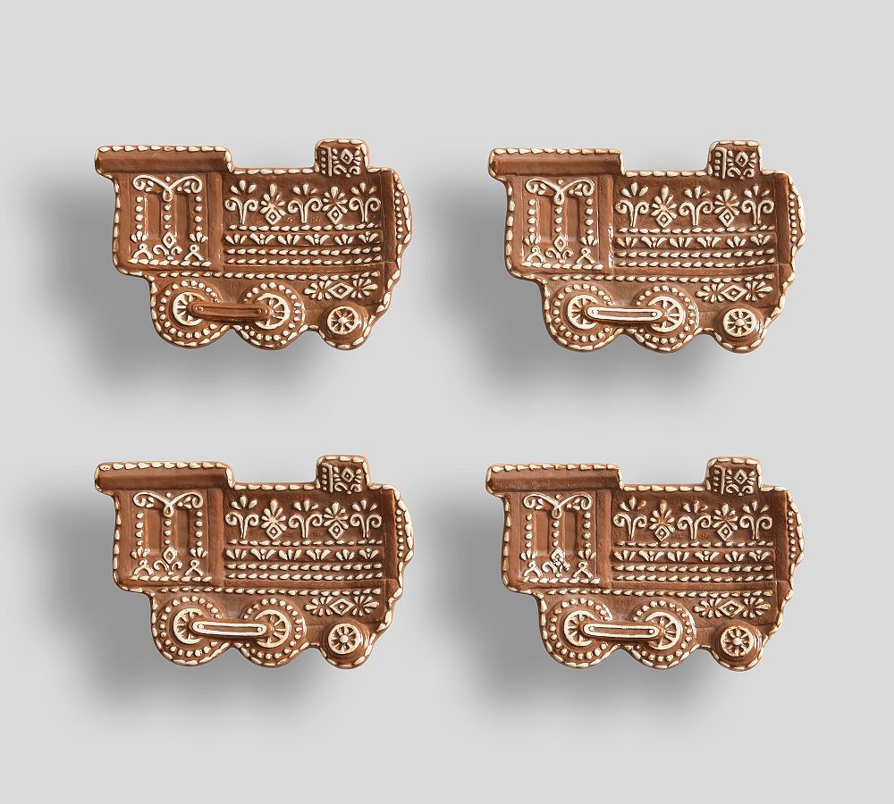 Gingerbread Train Stoneware Appetizer Plates, Set of 4 - Brown | Pottery Barn (US)