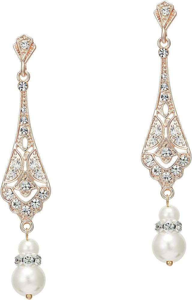 BABEYOND 1920s Vintage Wedding Pearl Dangle Drop Earrings Art Deco Gatsby Earrings | Amazon (US)