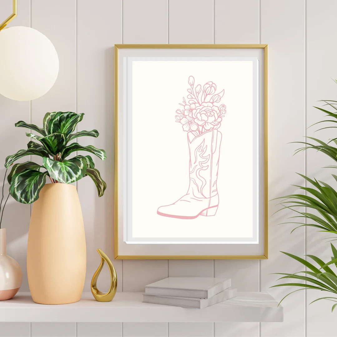 Cowgirl Boot Printable Art, Western Boho Wall Art, Mauve Pink Neutral Cowgirl Wall Art, Boho Wall... | Etsy (US)