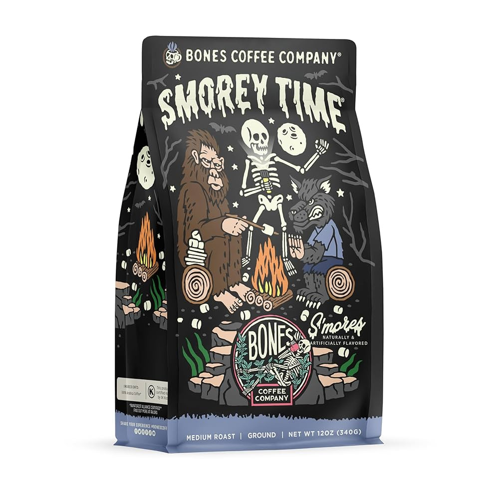 Bones Coffee Company S'morey Time, S'mores and Graham Crackers Flavored Coffee, Medium Roast Low ... | Amazon (US)