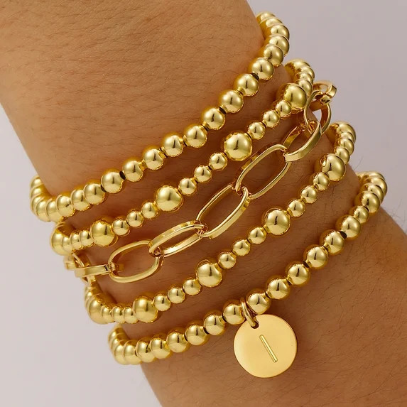 APSVO 18K Gold Plated Initial Beaded Bracelets for Women Mom Wife Girlfriend,Charms Stack Bracele... | Walmart (US)