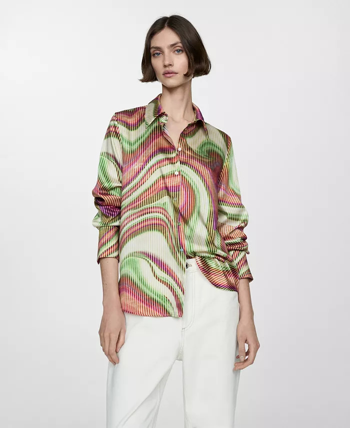 MANGO Women's Satin Print Shirt - Macy's | Macy's
