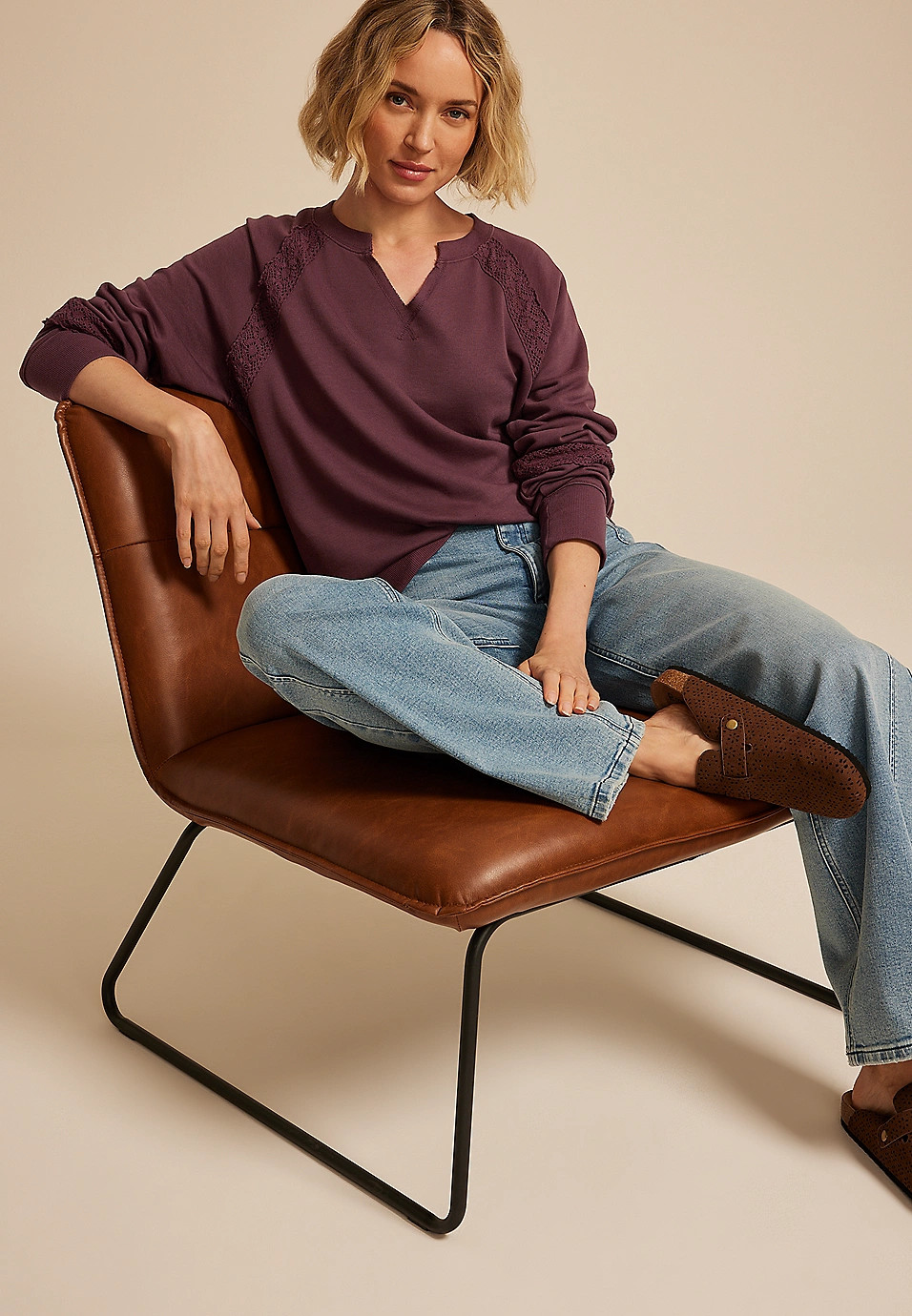 Crochet Mix Relaxed Fit Sweatshirt | Maurices