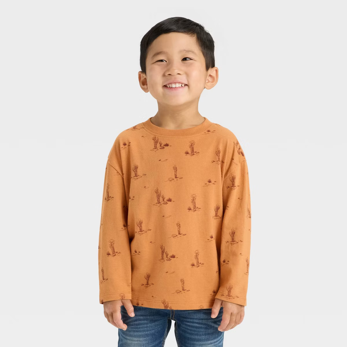 Toddler Boys' Long Sleeve Western Cactus T-Shirt - Cat & Jack™ Brown | Target