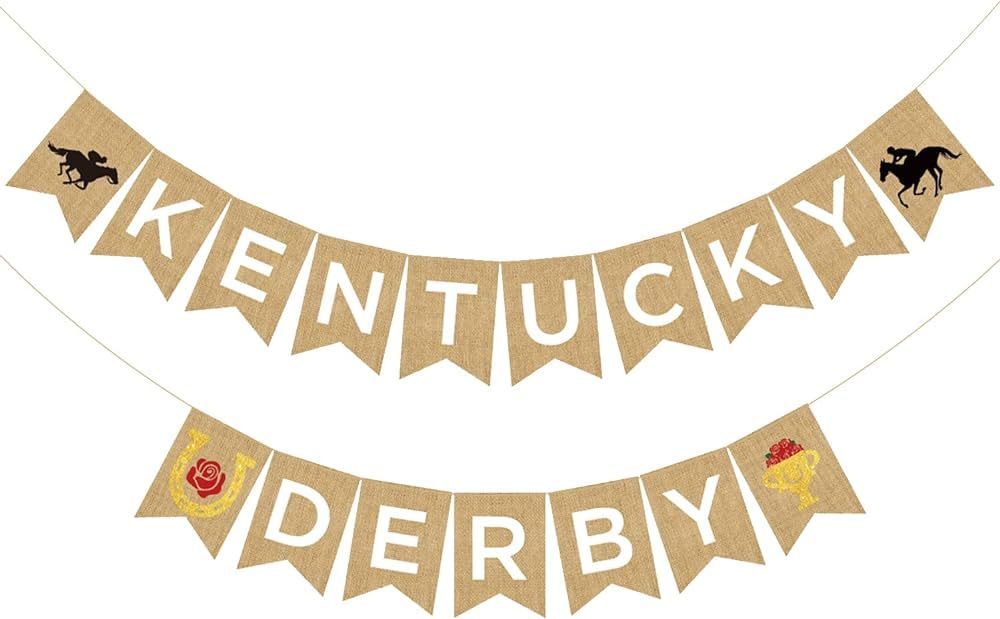 Kentucky Derby Burlap Banner Horse Race Bunting Banner with Roses Horse Shoe Signs Derby Day Hors... | Amazon (US)