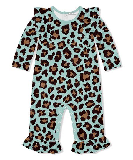 Mint Leopard Ruffle-Trim Playsuit - Infant & Toddler | Zulily