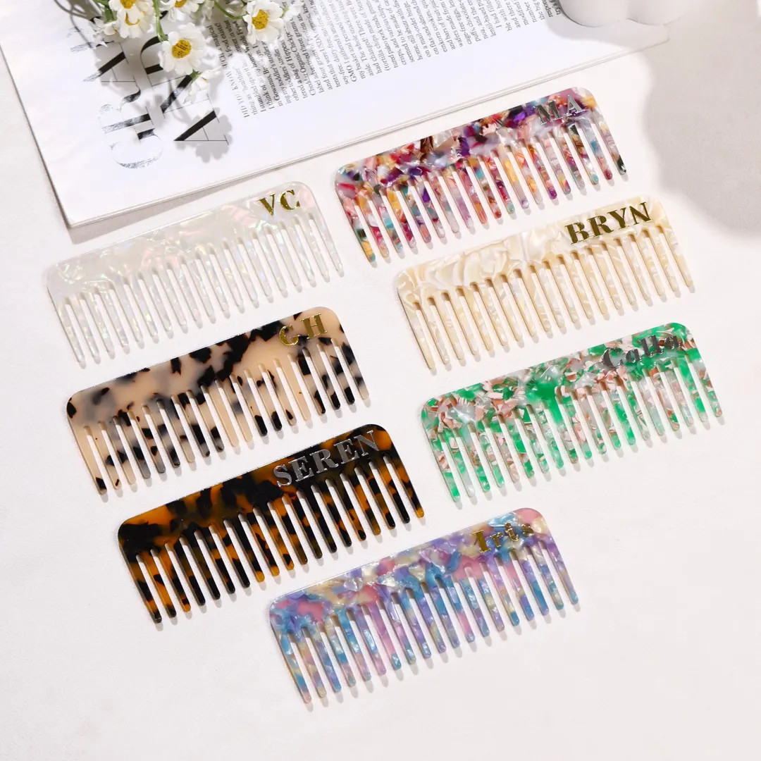 Custom Tortoise Hair Comb, Initials Name Acetate Detangling Comb, Marble-inspired Travel-friendly... | Etsy (US)