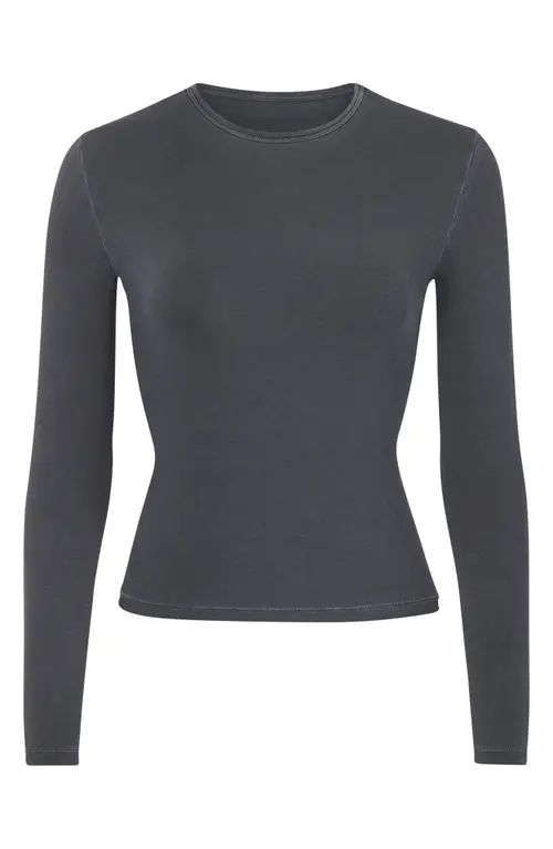 SKIMS Crewneck Long Sleeve T-Shirt in Washed Onyx at Nordstrom, Size Large | Nordstrom