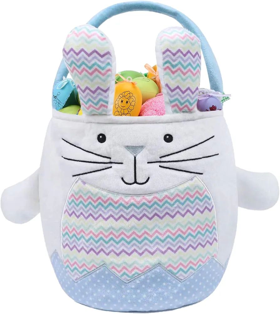 Plush Easter Bunny Basket, Monogrammed Bunny Easter Buckets with Long Plush Ear, Egg Hunting East... | Amazon (US)