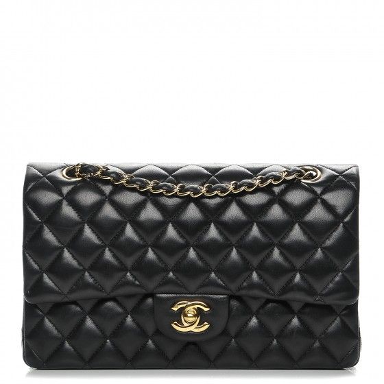 Chanel Classic Double Flap Quilted Lambskin Gold-tone Medium Black | StockX