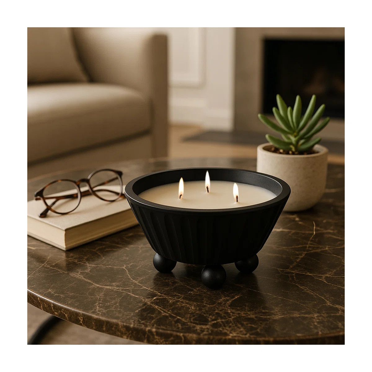 Decorative Mango Wood Bowl Scented Wax Candle for Living Room  - Modern Candle with Pedestal Feet... | Wayfair North America
