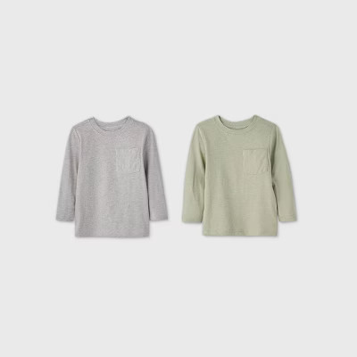 Toddler Boys' 2pk Long Sleeve Ministripe T-Shirt - Cat & Jack™ Green/Gray | Target