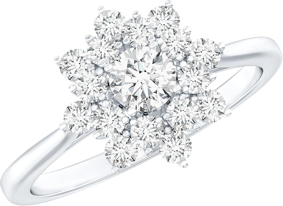 Certified Lab Grown Diamond Flower Engagement Ring, Ef-Vs Quality, Diamond Cluster Ring - Fine Je... | Amazon (US)