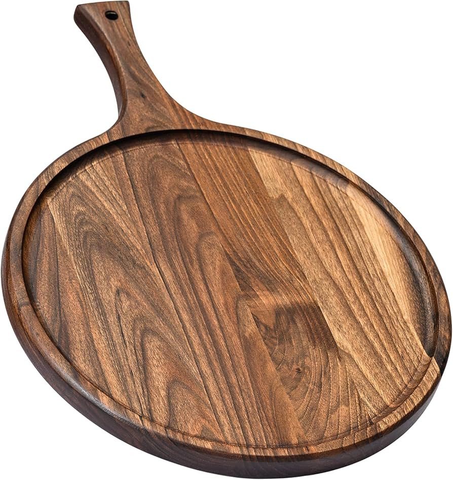 Round American Dark Walnut Wood Cutting and Serving Board with Handle - Charcuterie Wooden Board ... | Amazon (US)