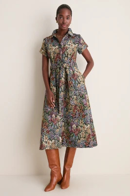 Black Multi Floral Mischa Midi Dress | Tuckernuck (US)
