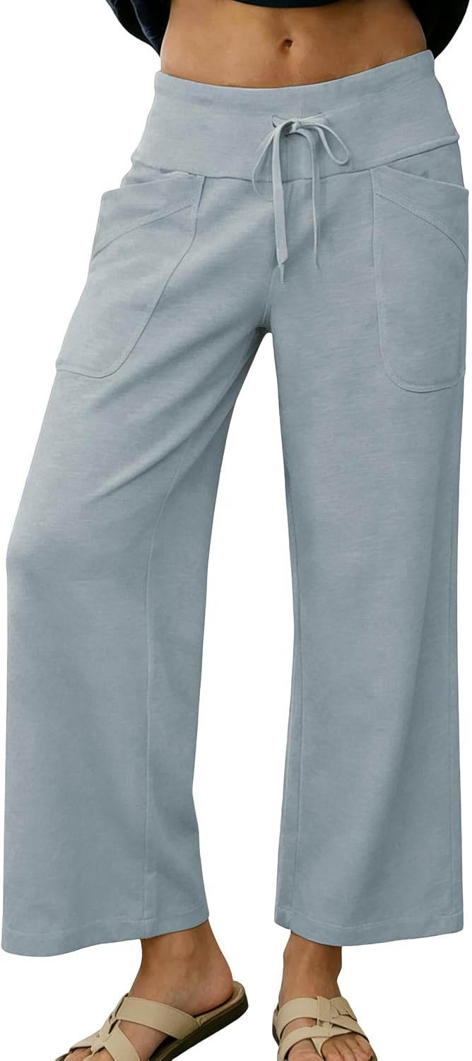 Women's High Waisted Wide Leg Lounge Pants Elastic Drawstring Sweatpants for Casual Daily Wear | Amazon (US)