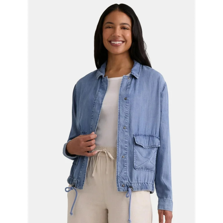 Time and Tru Women's Chambray Utility Jacket, Sizes XS-XXXL | Walmart (US)