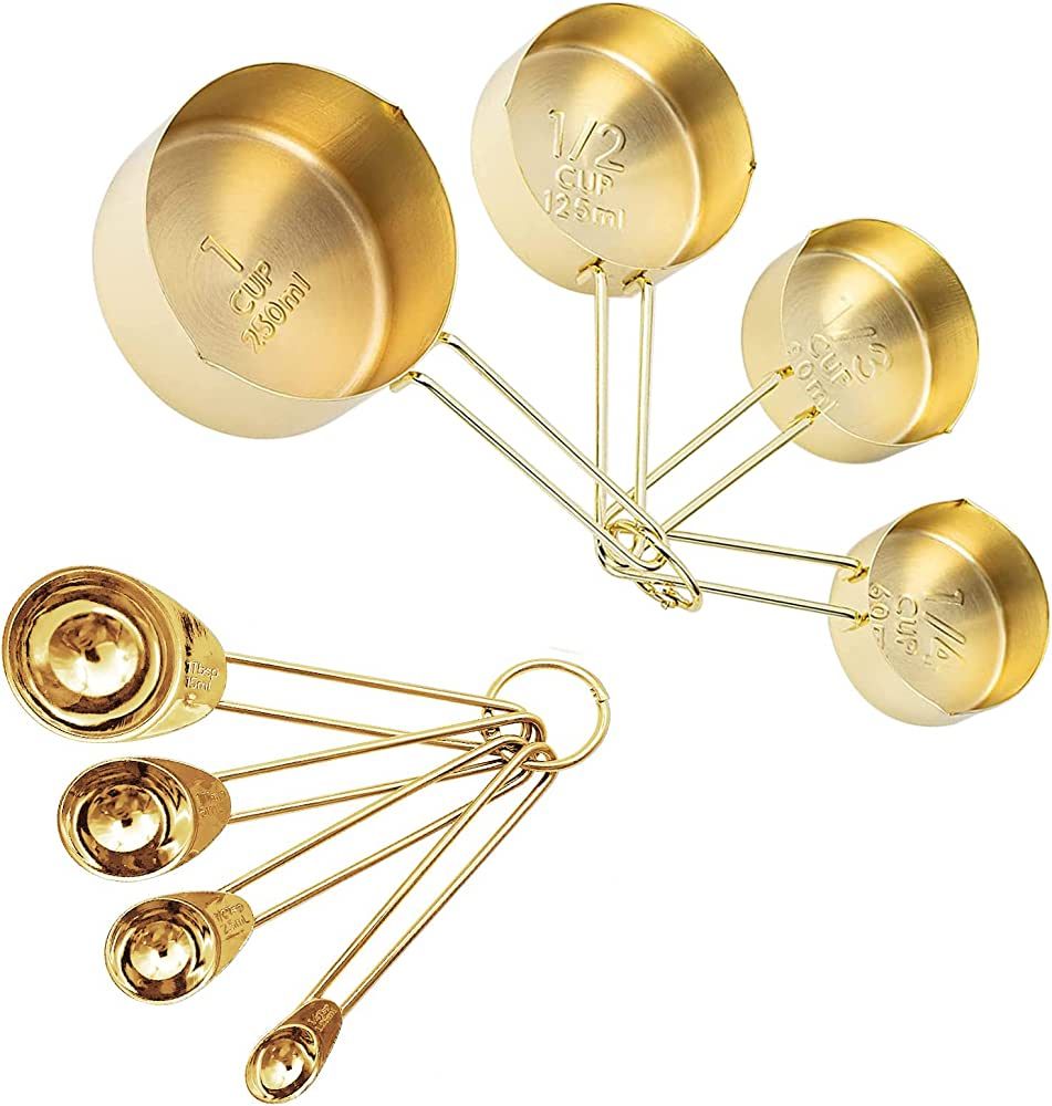 Gold Measuring Cups and Spoons Set, 8 PCS Metal Measuring Cups and Metal Measuring Spoons Set, Me... | Amazon (US)