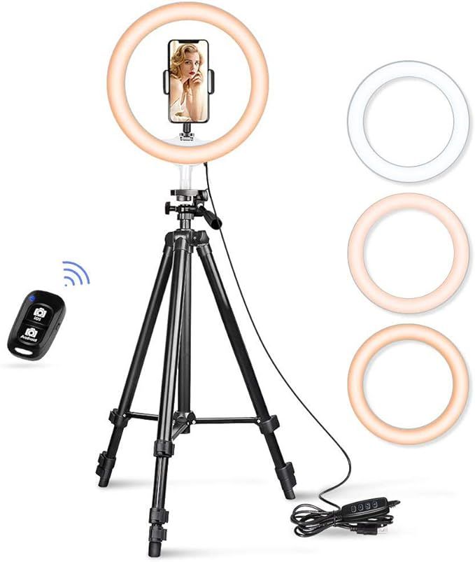 10.2” Selfie Ring Light, Aureday 50” Extendable Tripod Stand with Phone Holder for Makeup & Y... | Amazon (US)