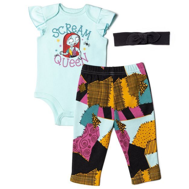 Disney Nightmare Before Christmas Sally Baby Girls 3 Piece Outfit Set: Bodysuit Pants Headband Bl... | Target