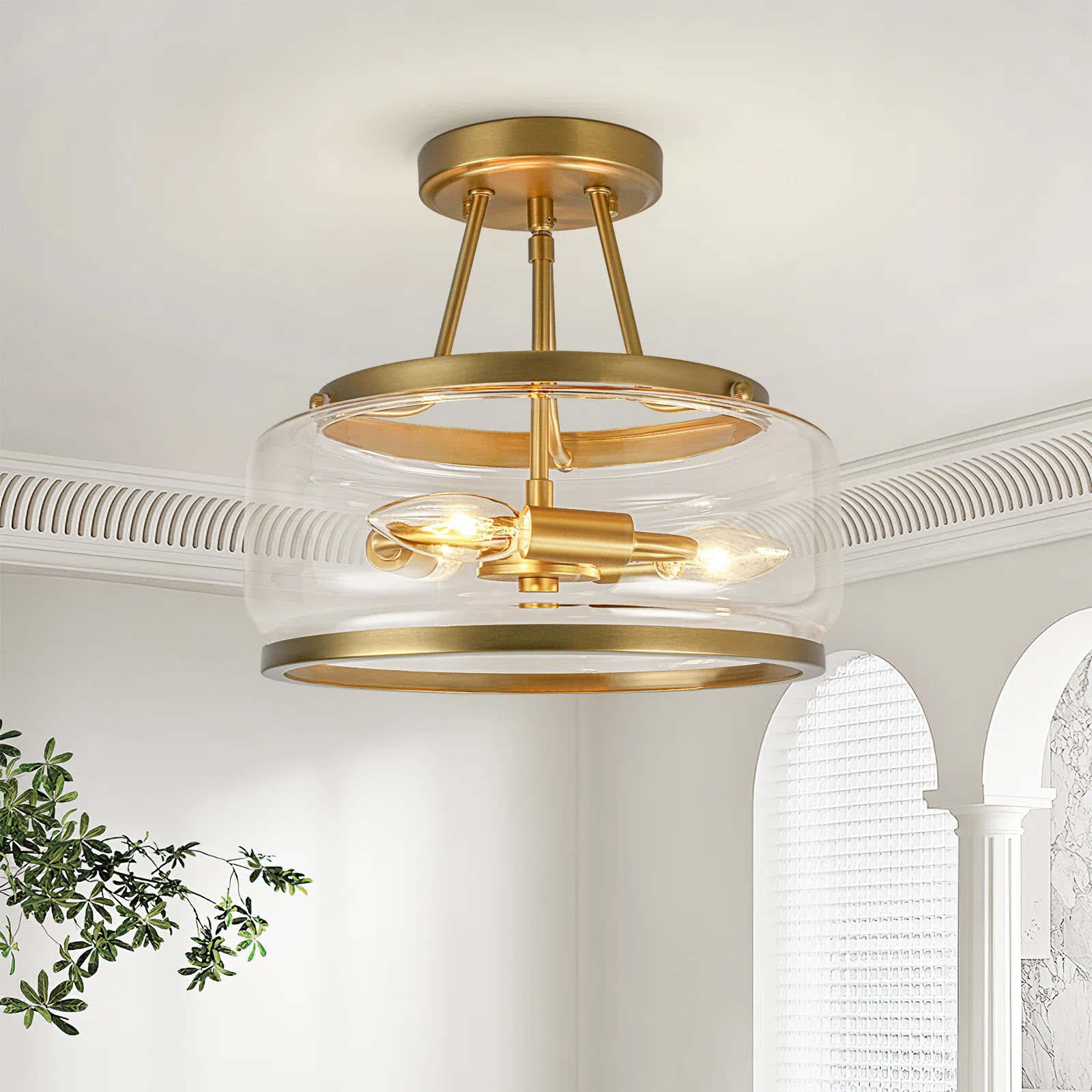 Longshore Tides 3 - Light Glass Drum Semi Flush Mount Light & Reviews | Wayfair | Wayfair North America