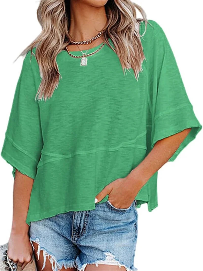 Summer Oversize Women Solid Color Half Sleeve Loose Shirt Tee Casual Tops | Walmart (US)