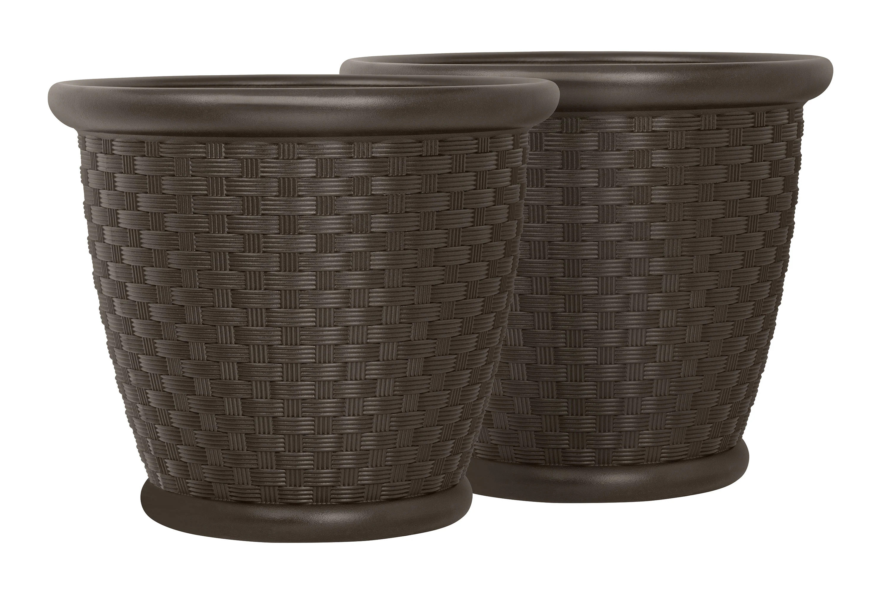 Suncast 2 -Pack Round 22.0-in W x 22.0-in L Brown Plastic Indoor/Outdoor Planter Large | P222105B92 | Lowe's