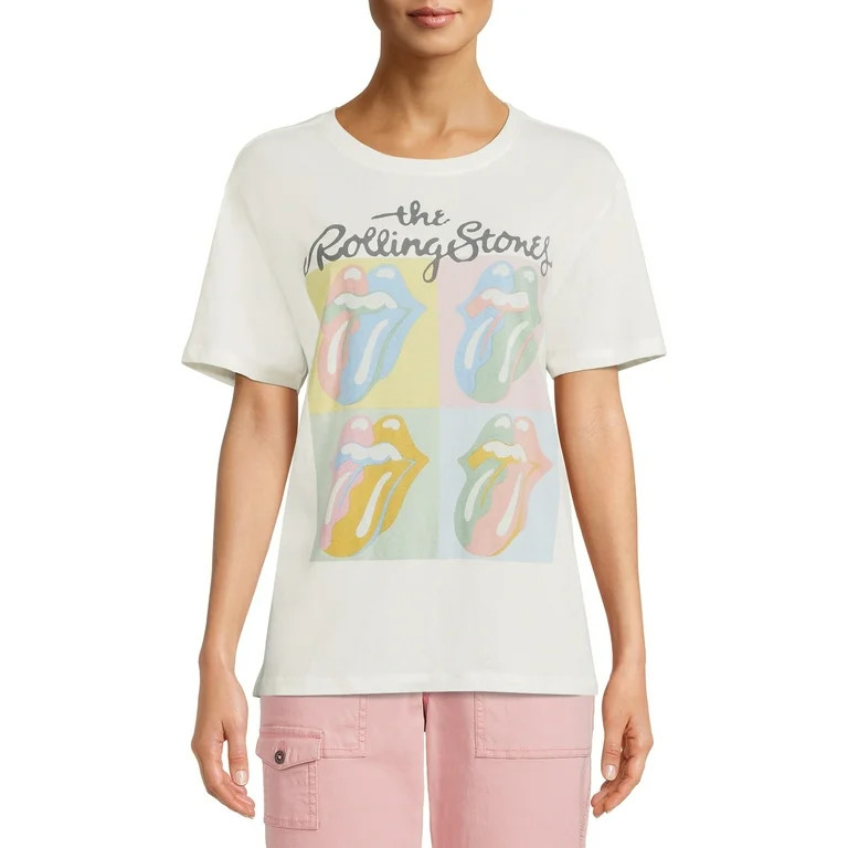 Time & Tru Women's Rolling Stones Pop Squares Graphic Short Sleeve Tee | Walmart (US)