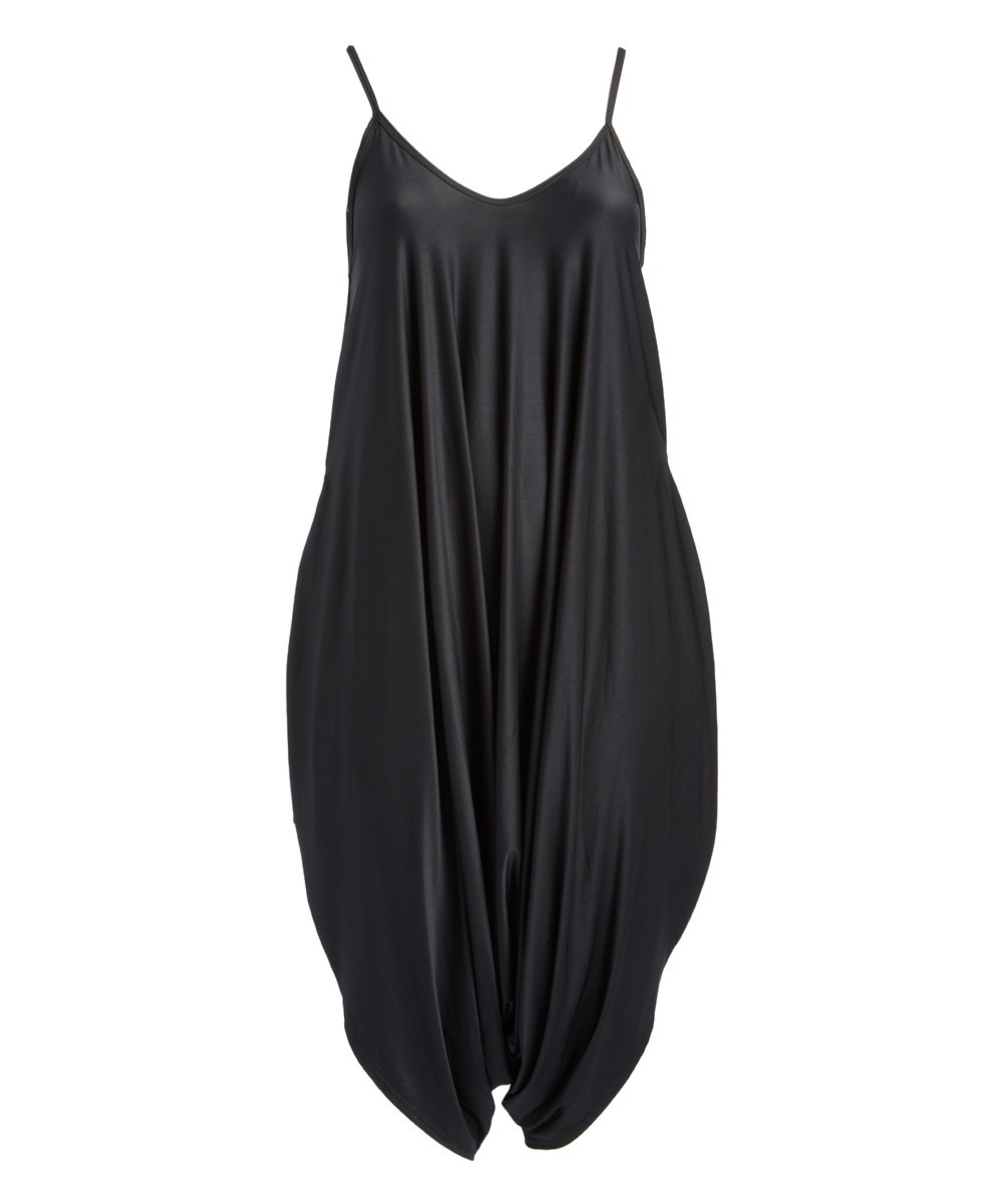 CANARI Women's Jumpsuits BLACK - Shiny Black Harem Jumpsuit | Zulily