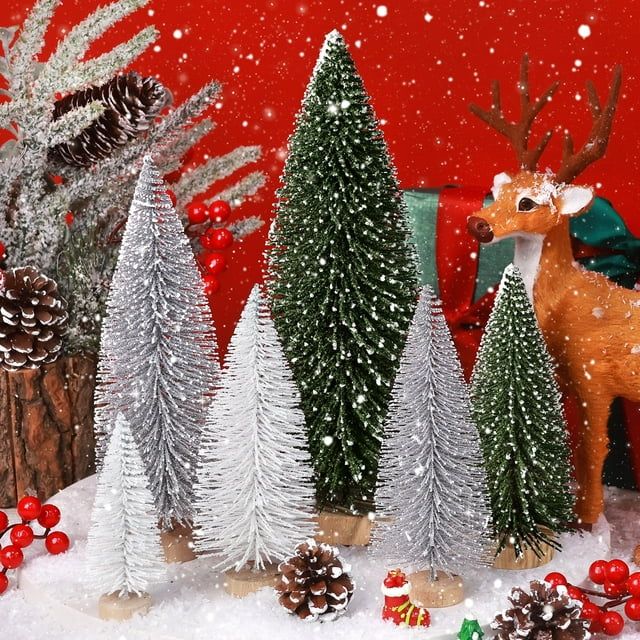 Ayieyill 6Pcs Artificial Mini Christmas Tree Sisal Snow Trees Bottle Brush Christmas Trees Pine T... | Walmart (US)