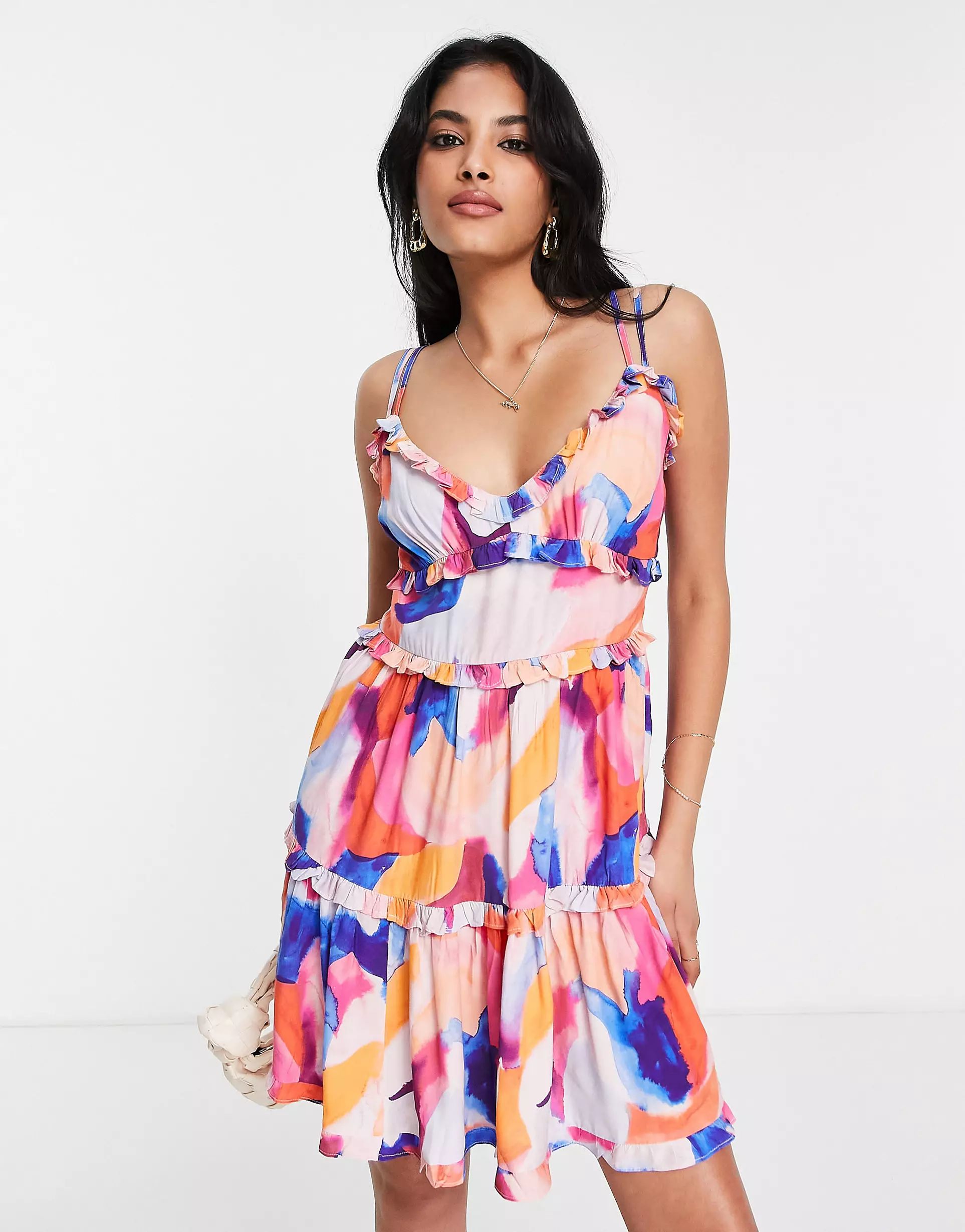 French Connection tiered mini cami dress in bright print | ASOS | ASOS (Global)