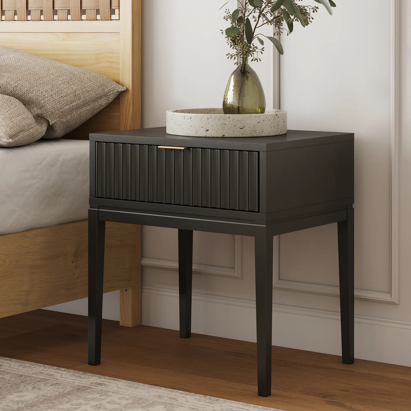 Mid-Century Fluted Nightstand Black Oak | Nathan James