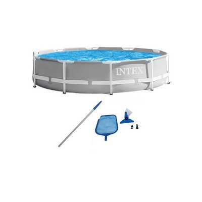 INTEX 10ft x 30in Prism Metal Frame Above Ground Swimming Pool with Filter Pump and Cleaning Maintenance Kit with Vacuum, Skimmer and Pole 26701EH | Target