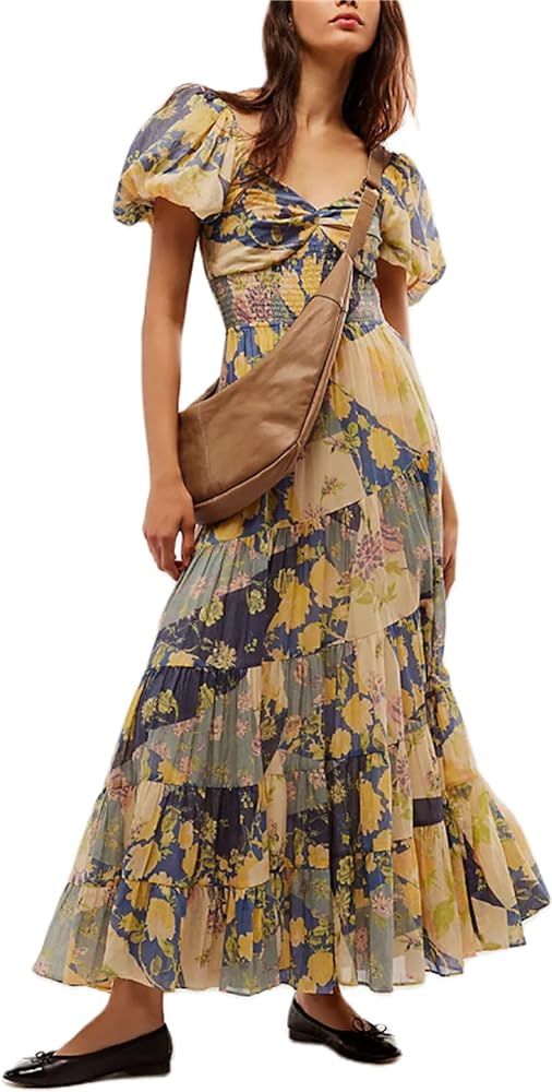 Women Summer Casual Maxi Dress Boho Dress Sleevelss Tie up Flowy Dress Cutout Long Dress Vacation... | Amazon (US)