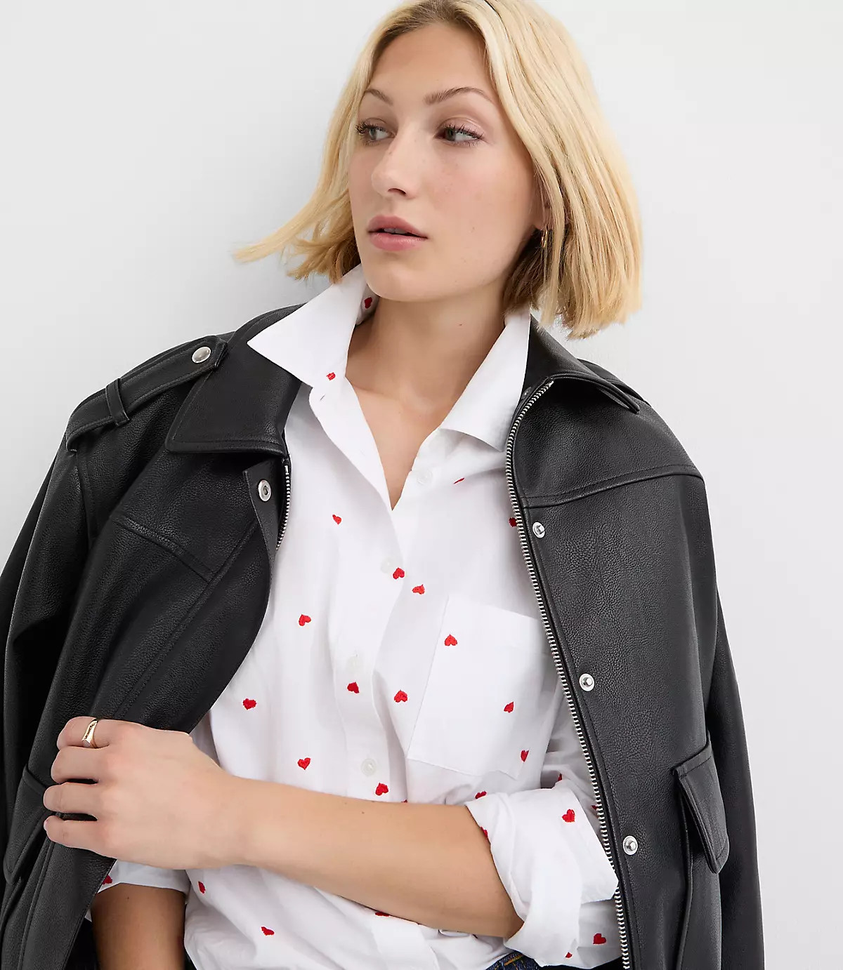 Heart Embroidered Everyday Relaxed Pocket Shirt | LOFT