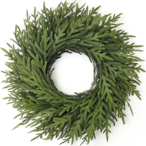 26" Norfolk Pine Wreath for Front Door, Artificial Christmas Wreaths Faux Green Fake Pine Needles... | Amazon (US)